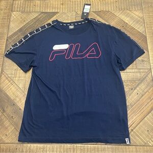 Fila Men's Navy and Red Logo T-Shirt